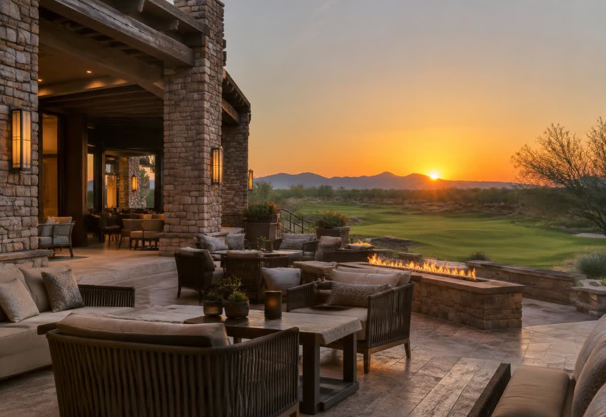 Clubhouse terrace at sunset
